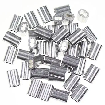 Sutemribor 1/8 Inch Aluminum Crimping Loop Sleeve for Wire Rope and Cable, 50 Pieces