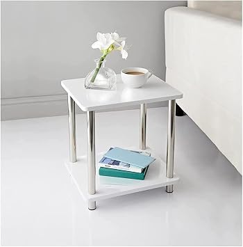 Homme Concept - 2 Tier Small White High Gloss End Table with Storage, Side Table, Nightstand, Coffee Table for Living Room, Hallway, Bedroom, Home Office, Home D cor Norsk Industrial Design