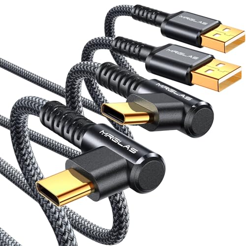 Image of MRGLAS 3.2A USB C Charger Cable, [2-Pack,6.6FT] USB A to USB C Cable | Right Angle,Gold-Plated, Type C Charger Fast Charging Durable Braided Cord for iPhone 17 16 Samsung S26 S25 S24 Ultra,Pixel