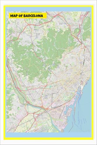 24x36 - Map of Barcelona with Neighborhoods, Streets, Roads, Highways and Parks - Laminated Wall Map Poster Print - Vivid Imagery with Bright Colors