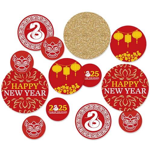 Big Dot of Happiness Chinese New Year - 2025 Year of the Snake Giant Circle Confetti - Party Decorations - Large Confetti 27 Count