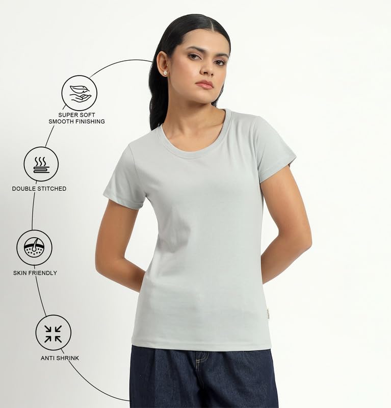 Image of Sleepynuts Women's Plain Round Neck Regular Fit Half Sleeve Cotton T Shirt