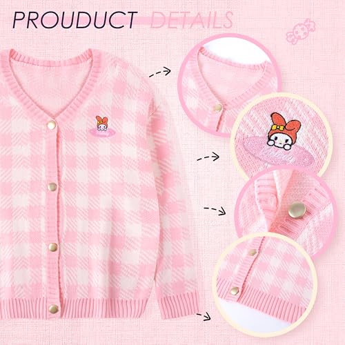 Image of Kawaii Cartoon Cardigan Sweaters for Women Girls Long Sleeve Open Front Knit Cardigans Plaid JK School Uniform