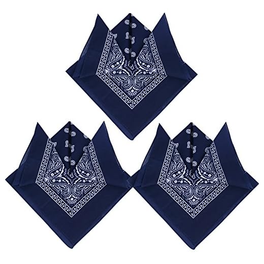 QUMAO Pack de 3 Pañuelos Bandanas de Modelo de Paisley para Cuello/Cabeza Multicolor Múltiple 100% Algodón para Mujer y Hombre (Pack de 3; Azul oscuro)