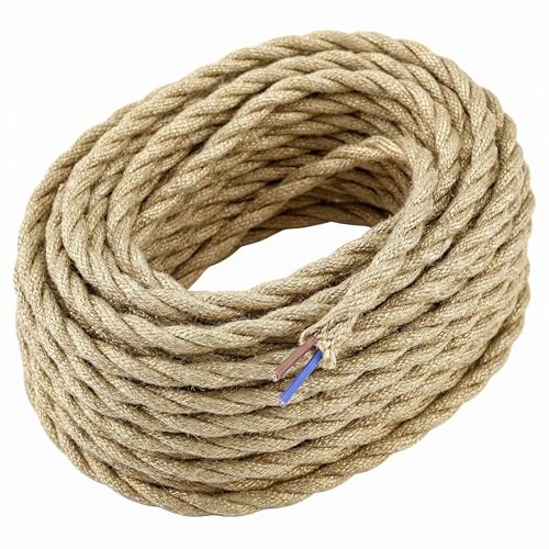 QWORK Textilkabel 5M 2-adrig (2x0 75mm) Vintage Stromkabel Stoffummantelung für Lampen & Leuchten