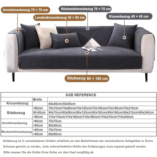 Edumov Sofa Überzug, Sofaschoner Rutschfester - Sofabezug Couchschoner L Form Ecksofa- Couch Überzug 2 3 4 Sitzer - Sofa Cover Überwurfdecke - Weiche Sofadecken Sitzfläche(Grau, 70x150cm)