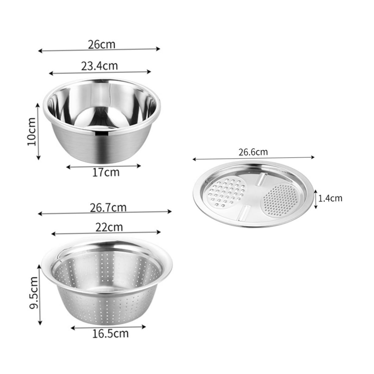 Set Basin Multifonction Acier Inoxydable avec Éplucheur et Râpe Passoire Résistante et Ergonomique pour Cuisine Professionnelle