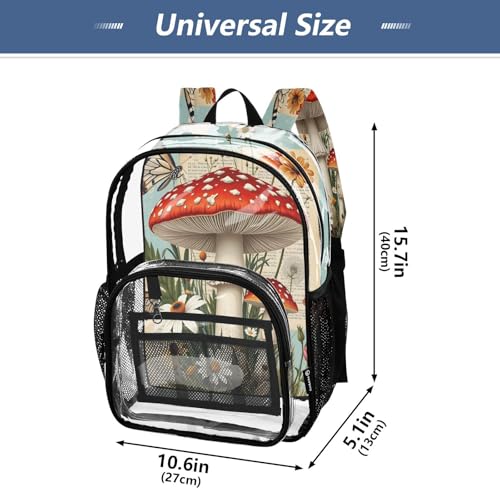 Mushroom Butterfly Sunflower Blossom Clear Backpack Heavy Duty See Through Transparent PVC BookBag for Kids Boy Girl School Work4