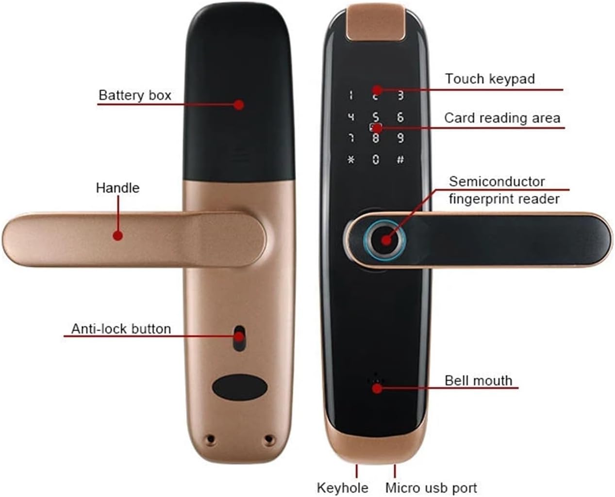 TUYA APP Compatible Smart Life App Unlock Smart Door Lock for Home Wood Door with Fingerprint Handle Combination RFID Card(20-235(5572),Bronze)