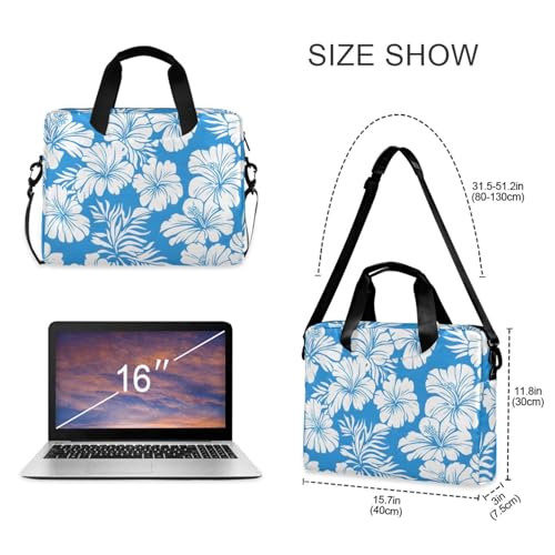 Maletín para portátil con estampado de flores hibisco azul blanco 13-15.6 pulg miniatura 5