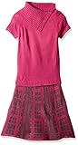 Derek Heart Big Girls' Short Sleeve Split Cowl Skater Dress with Rib Top and Double Knit Skirt