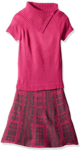 Derek Heart Girls' Short Sleeve Split Cowl Skater Dress with Rib Top