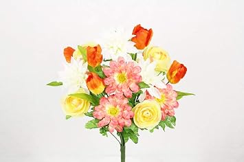 Admired By Nature GPB6342-CORAL 18 Stems Bush, Coral Mix, Piece GPB6342-CORAL Mix