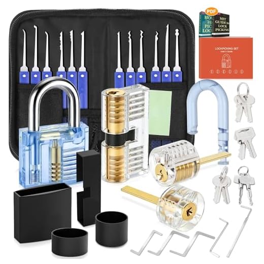 Diyife 38-Teiliges Lockpicking Set [Neues Upgrade] Lock Picking Tool Set, 4 Transparentem Trainingsschlössern und 4 Schwarze Verschlusshülsen, Rutschfester Silikongriff, Beidseitige Übung – Blau