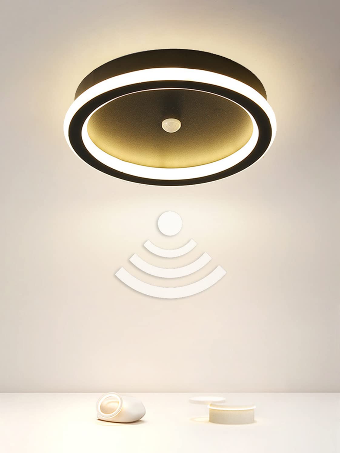 Lampa sufitowa LED z czujnikiem ruchu, nowoczesna, okrągła lampa z czujnikiem ruchu i czujnikiem światła dziennego, do salonu, sypialni, na klatkę schodową