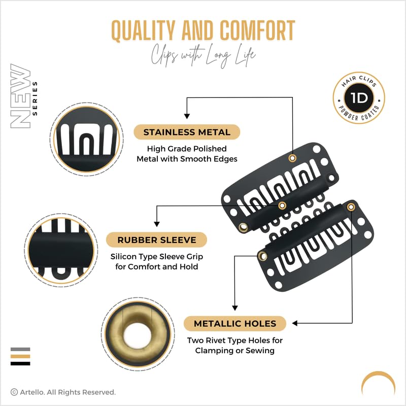 Image of Artello SNAPSTERS for Monofilament Hair Patches, Wigs, Extensions, Wefts for Men and Women, Metal Finish for Easy Sewing and Clipping (Colour: Dark-Black) (1g)