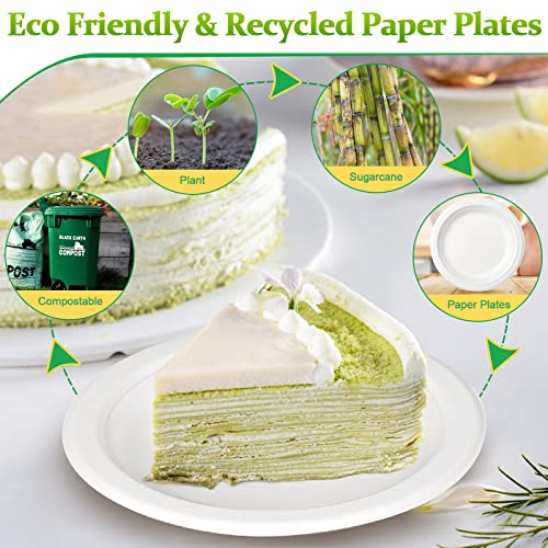 Greconv 300 Pack Small Compostable Paper Plates, 6 inch, Made from Sugarcane Fibers, Recycled, White