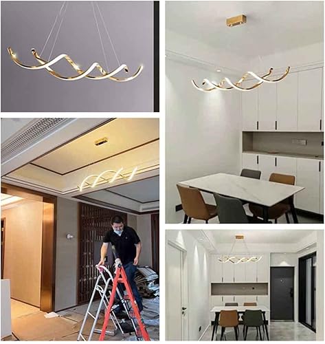 Miniatura 6 de Moderna iluminación colgante dorada en espiral, lámpara LED para colgar en el techo, compatible con mesa de comedor sobre el fregadero, cocina,