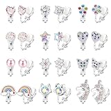 DOINEUFL Clip On Earrings for Girls, Kids Magnetic Earrings for Girls, Childrens Clip-On Hoop Stud Earrings, Girl Women Silver Hypoallergenic Non Piercing Earrings, 12 Pairs Jewelry Dress Up Set