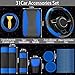 Riakrum 30 Pcs Car Accessories Set Blue and Black PU Leather Steering Wheel Cover Auto Interior Accessories Gift Car Vent Trim Strips Air Conditioner Insert Strips with Installation Tool