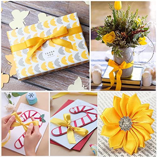 Yellow Satin Ribbon 1 Inch X 25 Yards, Solid Color Polyester Fabric Ribbon For Gift Wrapping, Crafts, Bows Making, Wreaths, Sewing Projects, Baby Showers And Wedding Party Decoration #TOP3