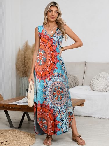 Image of BELAROI Womens Plus Size Maxi Dress Sundress Summer Casual Sleeveless V Neck Pockets Beach Swimsuit Coverup Loose