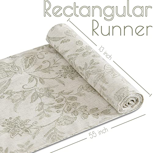 Jinchan Kitchen Table Runner Table Cloth Linen Table Runners 72 Inch Floral Decorative Burlap Table Runner Botanic Printed Design Rustic Handcrafted Flax Coffee Table Decor 1 Panel Sage On Beige #TOP7
