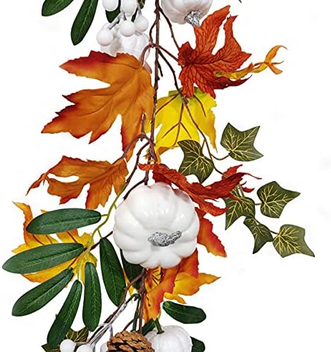 LIZX Artificial Maple Leaf Sunflower White Pumpkin Garland Hanging Vine Decoration Autumn Fall Wedding Party Thanksgiving Home Décor, 75inch