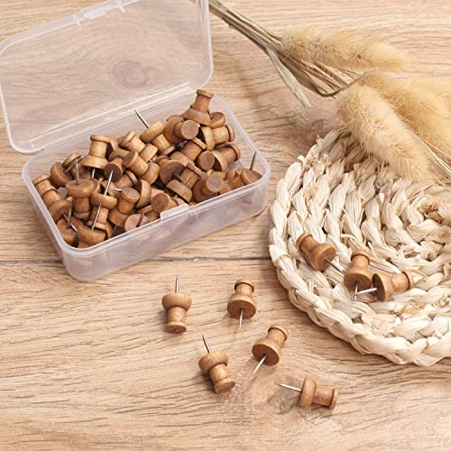 120 Pcs Wood Push Pins, Walnut, Standard, Wooden Thumb Tacks Decorative For Cork Boards Map Photos Calendar And Home Office Craft Projects With Box #TOP4