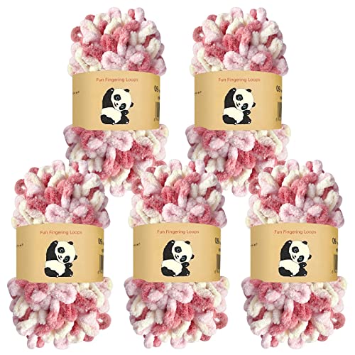 Image of Loop Yarn 5Packs,Shenlin Chunky Chenille Yarn for Hand Knitting Baby Blanket,Machine Washable Polyester Fluffy Thick Bulky Yarn for Scarfs,Craft Projects