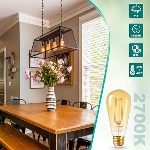 DiCUNO Vintage Light Bulb E27 Edison Screw Bulb ST58, 2.5W Equivalent to 40W, Energy Efficiency Class B Filament Glass LED, Warm White 2700K, 480LM, Non-dimmable, 2 Pcs - Image 8