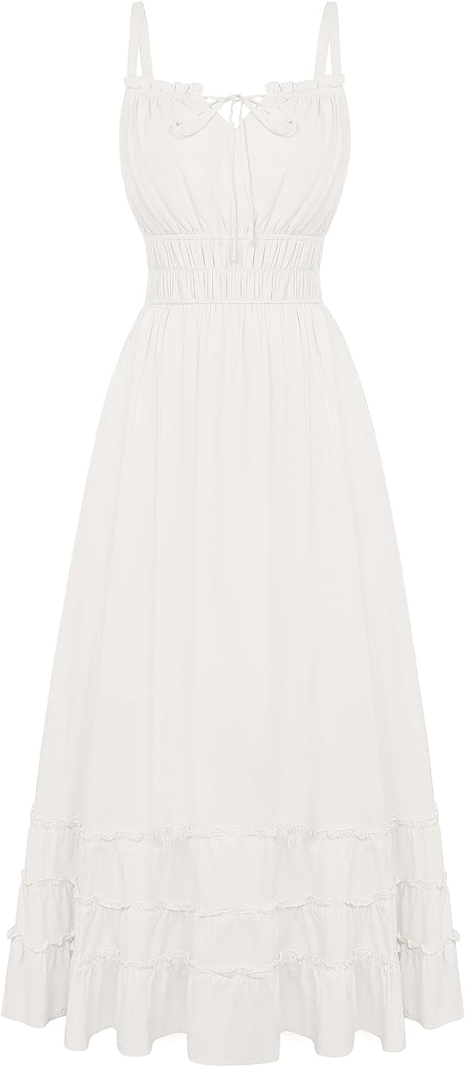 Scarlet Darkness Women's Summer Maxi Dress 2026 Boho Sleeveless Ruffle Flowy Milkmaid Sundress with Pockets