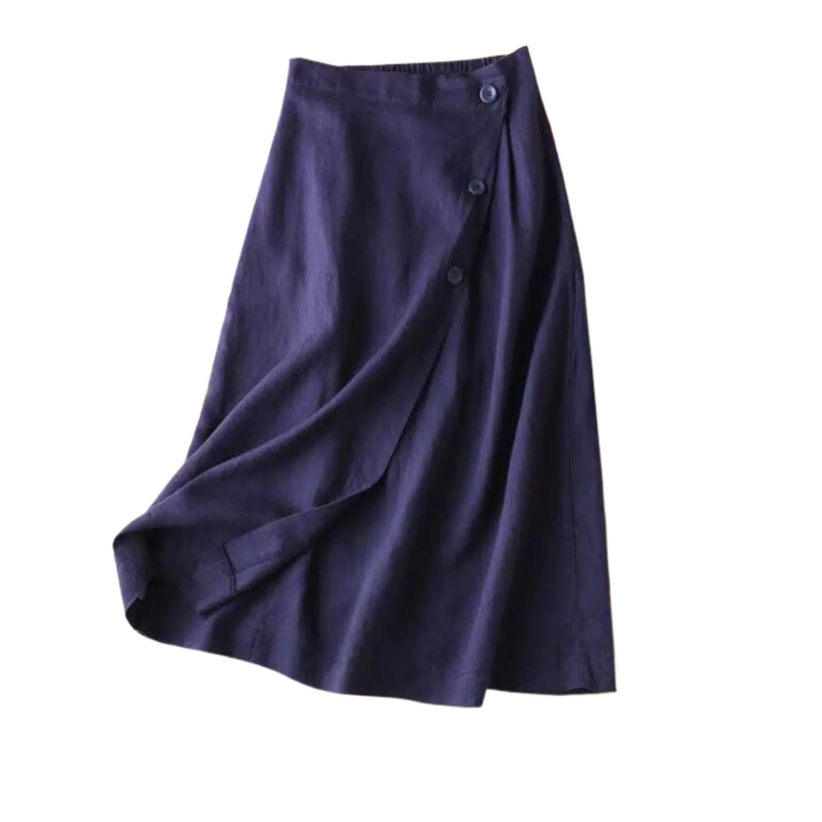 Rock Damen Langer Taille Skirt Linie Falten Lässiger Midirock Für Damen, Hohe Taille, Asymmetrisch, Mit Knöpfen, Geteilter A-Linien-Rock, Faltenrock