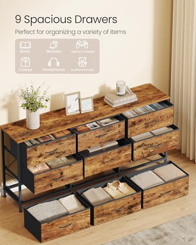 Image of SONGMICS Dresser with 9 Fabric Drawers, TV Stand for TVs Up to 65 Inches