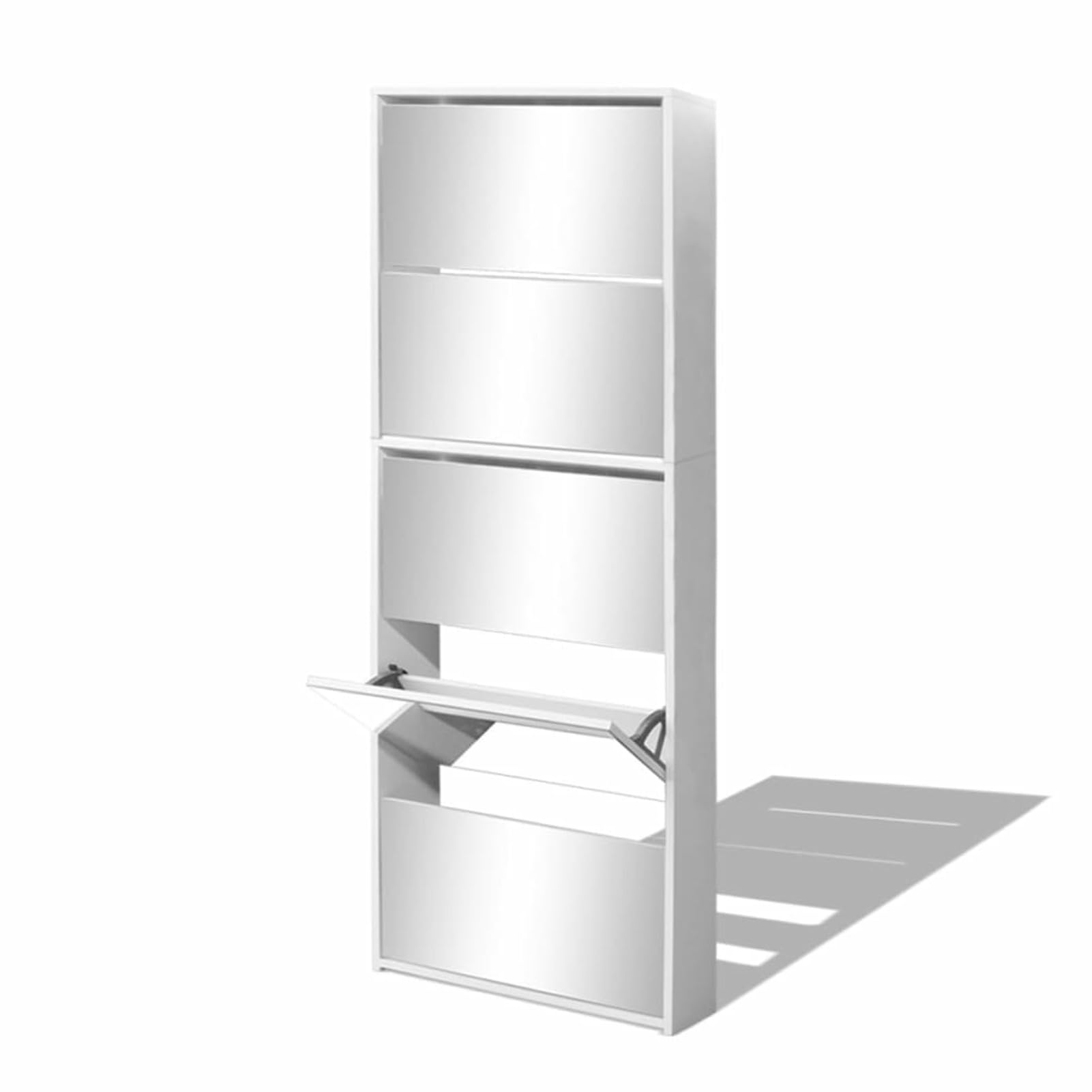 Festnight Zapatero con Espejo Estrecho 63 x 17 x 169,5 cm - Mueble Recibidor 5 Puertas Abatibles - Organizador de Zapatos Blanco