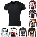 ROAR Long Sleeve MMA Rash Guard UFC Cage Fight BJJ Wear No Gi Training Shirts (Simple Black, Small)