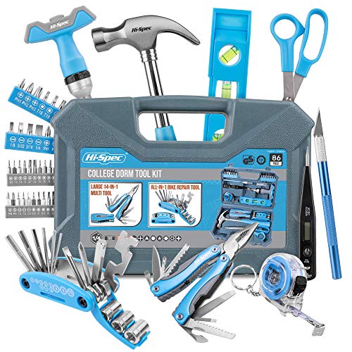 Hi-Spec 86 Piece College Dorm Household Tool Kit with 2-in-1 T Handle Ratcheting