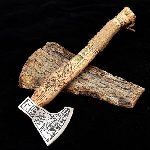 Viking Axe High Carbon Steel Blade Hand Forged Hunting Axe, Ashwood Handle, Viking Bearded Outdoor Camping Axe, Hatchet Axe, Real Tomahawk Gift, Wood Splitting Axe, Xmas Birthday Gift Axe with Sheath