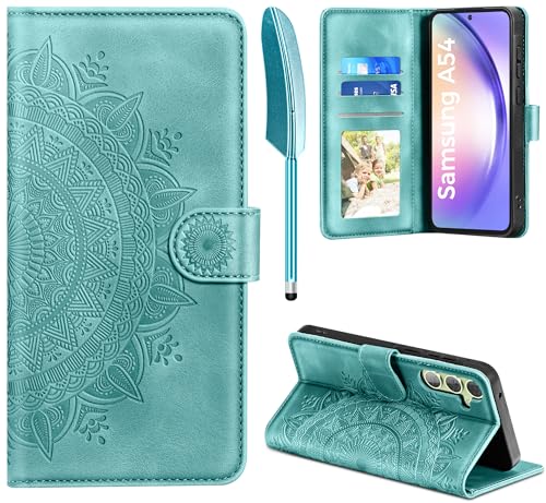 EASDNB Lederhülle für Samsung Galaxy A54 5G Hülle Handyhülle für Galaxy A54 Flip Wallet PU Leder Case [Kartenfach] [Magnet] [Standfunktion] Prägung Klapphülle Schutzhülle für Samsung A54 Grün