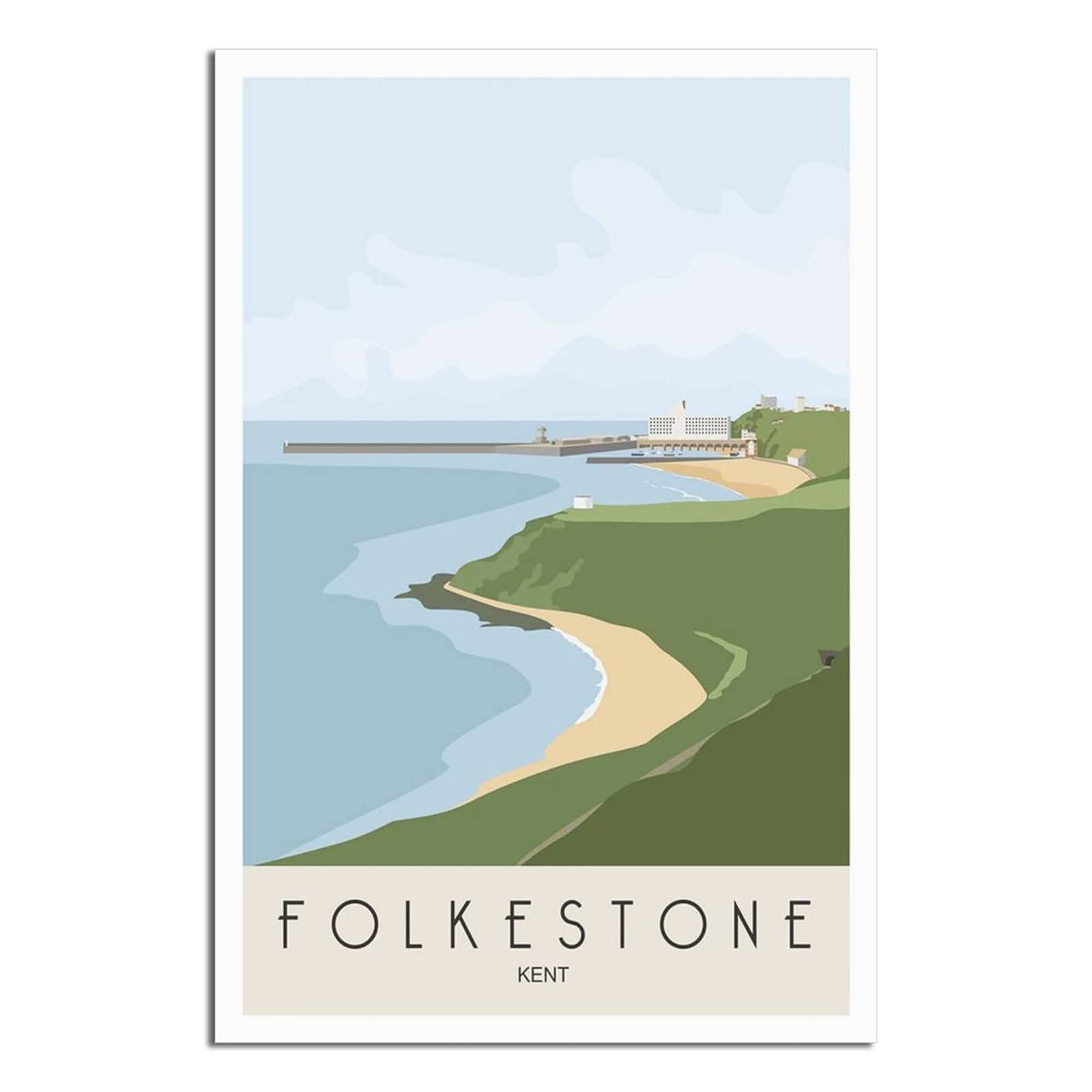Uejd Unframe-Style Vintage Folkestone Kent Travel Poster Coast Decorative Posters Modern Bedroom Canvas Art Poster Picture Painting Posters Wall Decor Art Gift
