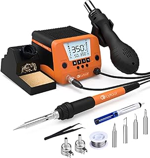 Lytool Soldering Station, 90W Professional Digital Soldering Iron Station 2 in 1 Hot Air Gun 100-500 Temperature Adjustable, Sleep Function, LED Display, Storage Function and Password Protection