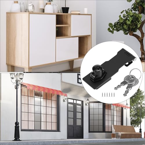 QWORK® Keyed Hasp Lock, Twist Knob Security Bolt Latch, Front Door, Garage, Box, Window, Cabinet, 4 Inch / 100mm, Black, 1 Pack - Image 6