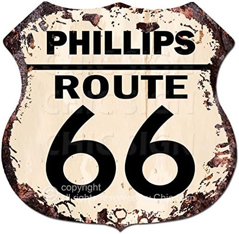 PHILLIPS ROUTE 66 Chic Sign Vintage Retro Rustic 11.5 x 11.5 pulgadas, placa de metal escudo para almacenar la habitación del hogar, decoración de