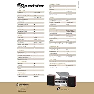 Roadstar HIF-8892DBT Mini Chaîne Hi-FI avec Platine Vinyle Vintage 3 Vitesses 33/45/78, Radio Dab/Dab+/FM, Lecteur CD/CDR/CDRW/CD-MP3, Cassette, Bluetooth, USB/Carte SD, Télécommande, Bois