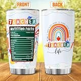 JENOIS Teacher Appreciation Gift for Women, Cute Rainbow Design Stainless Steel Tumbler, 20oz Insulated Travel Cup with Nutrition Facts, Back to School, End of Year, Birthday Thank You Idea