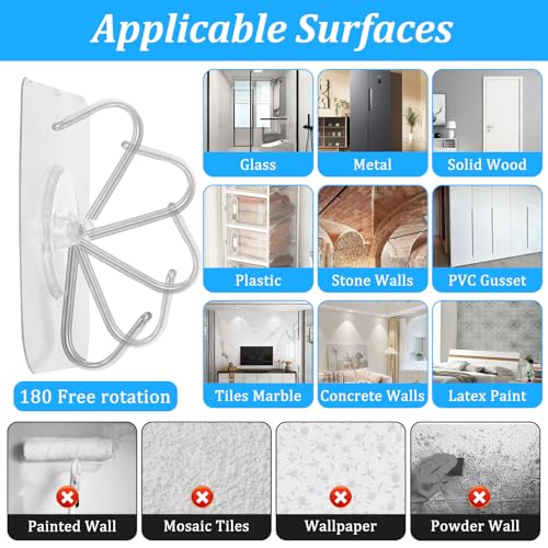 Image of MAQUITA 150 Pack Heavy Duty Adhesive Hooks, 24lb Max Clear Sticky Hooks for Walls, No Drill Reusable Transparent Hanging Hook for Kitchen, Bathroom, Office & Home Organization