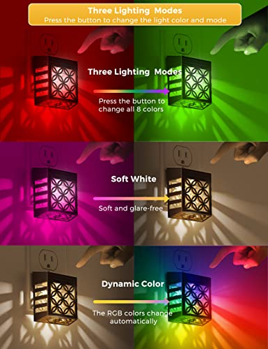Lohas Vintage Night Light Plug Into Wall, 2 Pack Color Changing Night Light, Plug In Night Light For Kids, 8-Color Changing, Rgb Nightlight With Dusk To Dawn Sensor, Home Décor For Bathroom, Nursery #TOP4