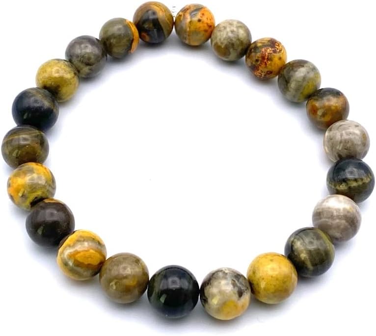 Handmade 10mm Rare Natural AAA Bumble Bee Jasper Gemstone Bead Bracelet