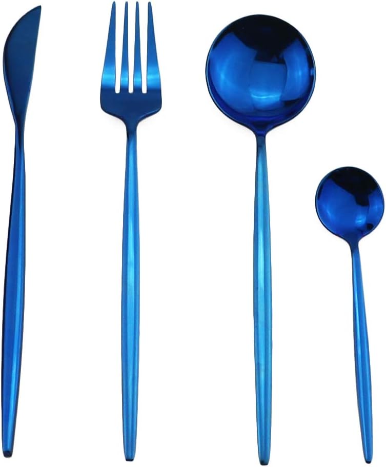 JASHII 24 Pieces Flatware Set 304 Stain Steel Home Kitchen Cutlery Set, Service for 6, Mirror Polished Steak Knife Fork Set Spoon Modern Silverware Set