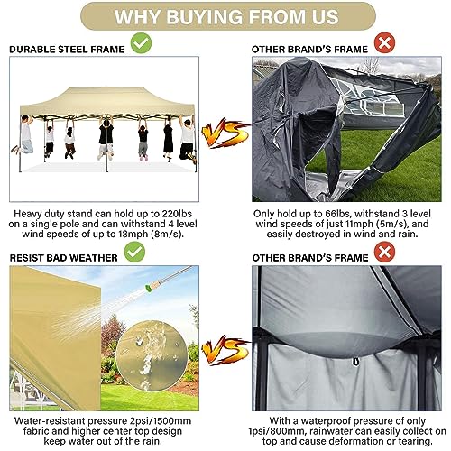 Image of COBIZI 10x20 Pop Up Canopy Tent,Heavy Duty Canopy(Khaki Gray No Sidewalls)